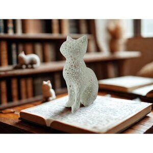 3D Printed Hollow Cat small Voronoi cat  Figurine With LED Light